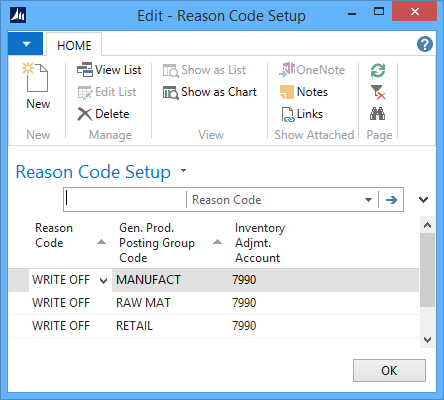 Reason Code Setup
