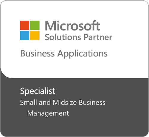 A Microsoft Logo showing Fenwick's status as a Business Applications Solution Partner and Specialist in Small and Medium Business Management