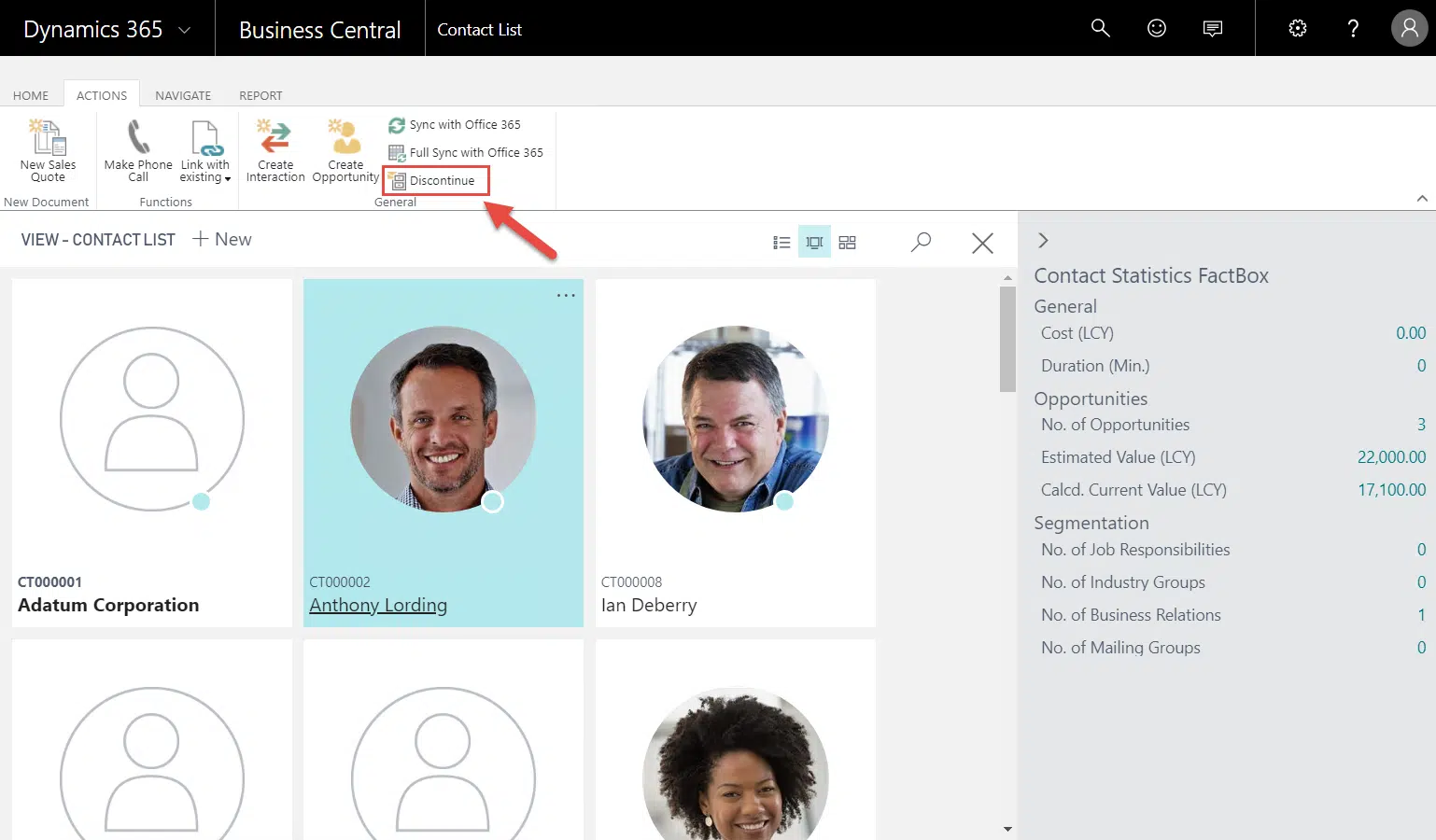 Discontinue Contacts from the Contact List