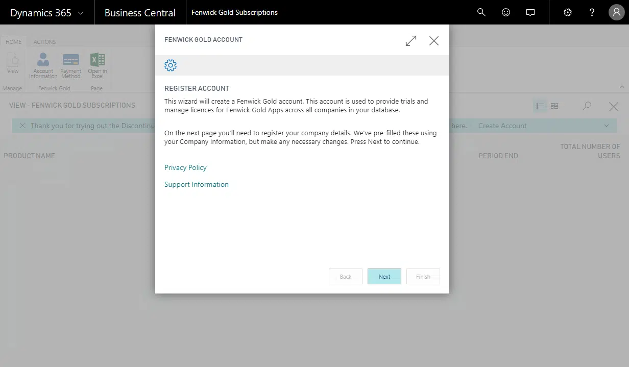 Register Account Wizard