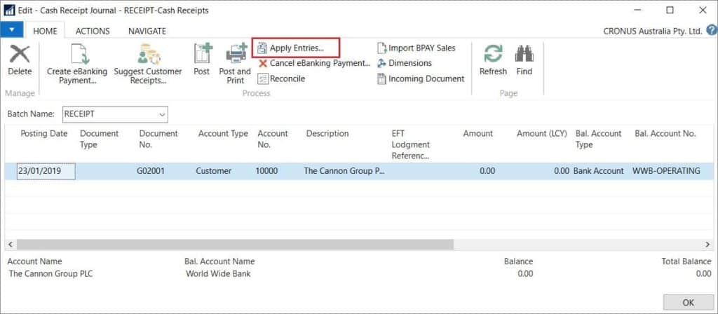 Using Payment Registration﻿ in Dynamics 365 Business Central - Fenwick