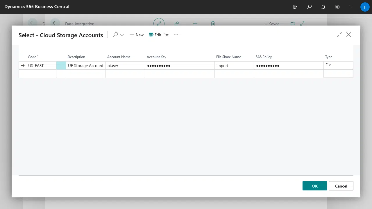 Cloud Storage Account information