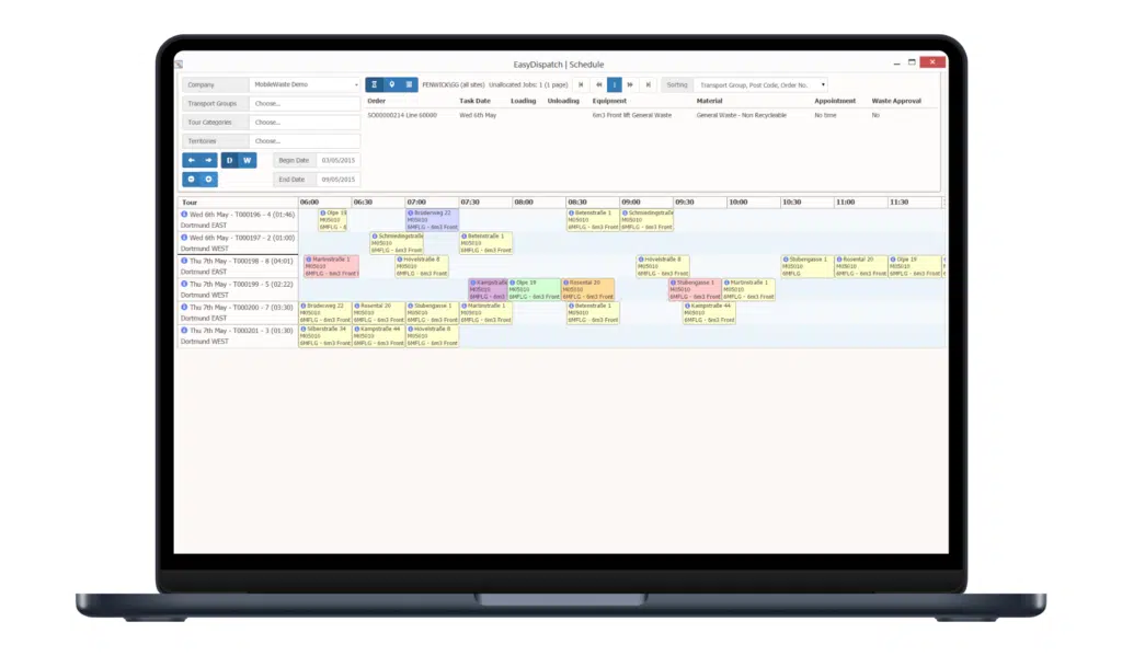 This is an image of the EasyDispatch interface on a laptop