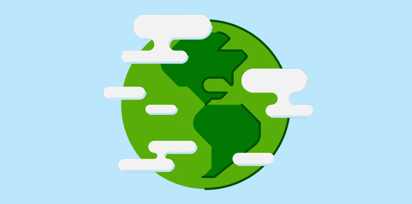 This is an image of a green earth with clouds over the top