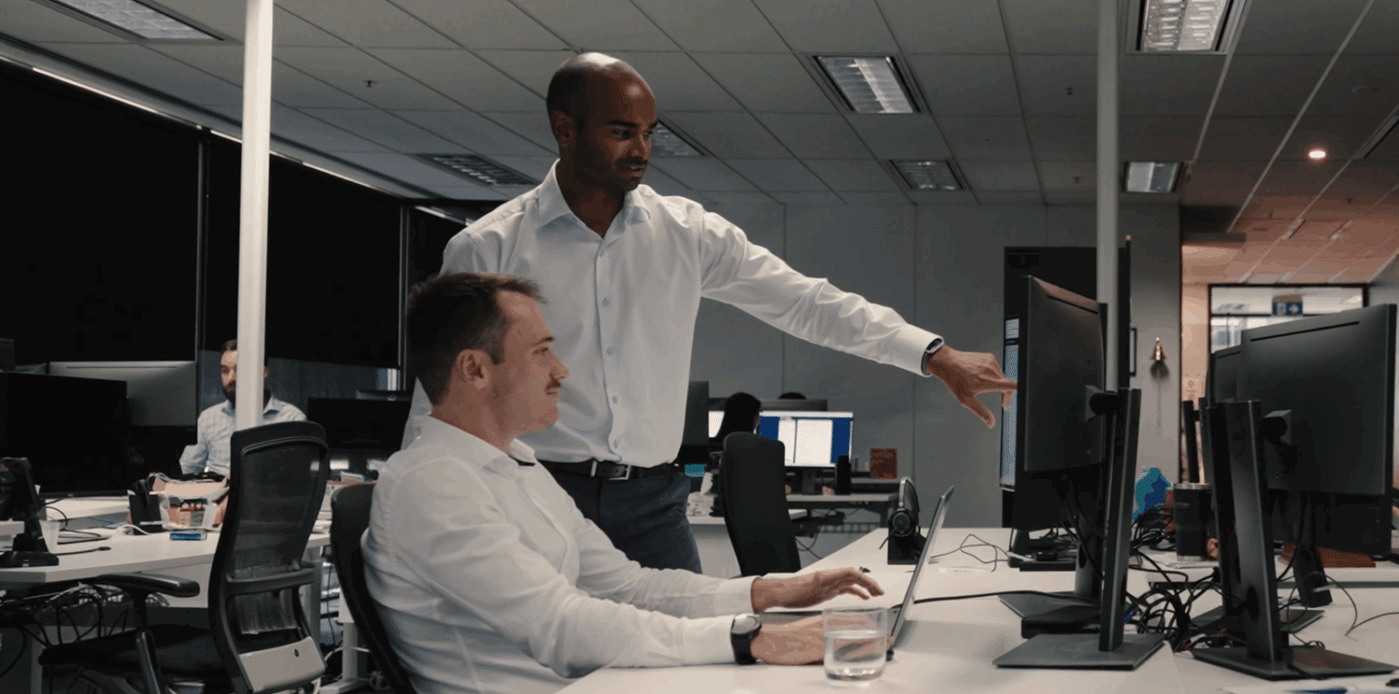 Aaron and Gihan working in the Fenwick office