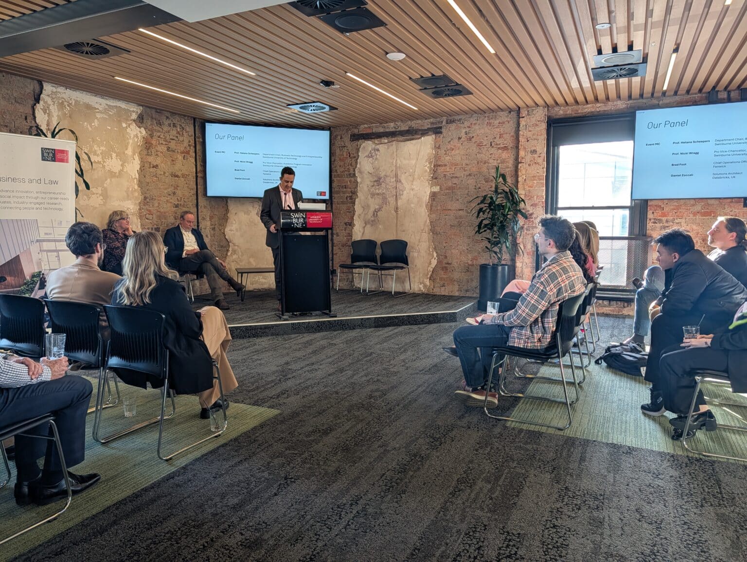 Brad Foot giving the keynote speech at Swinburne University